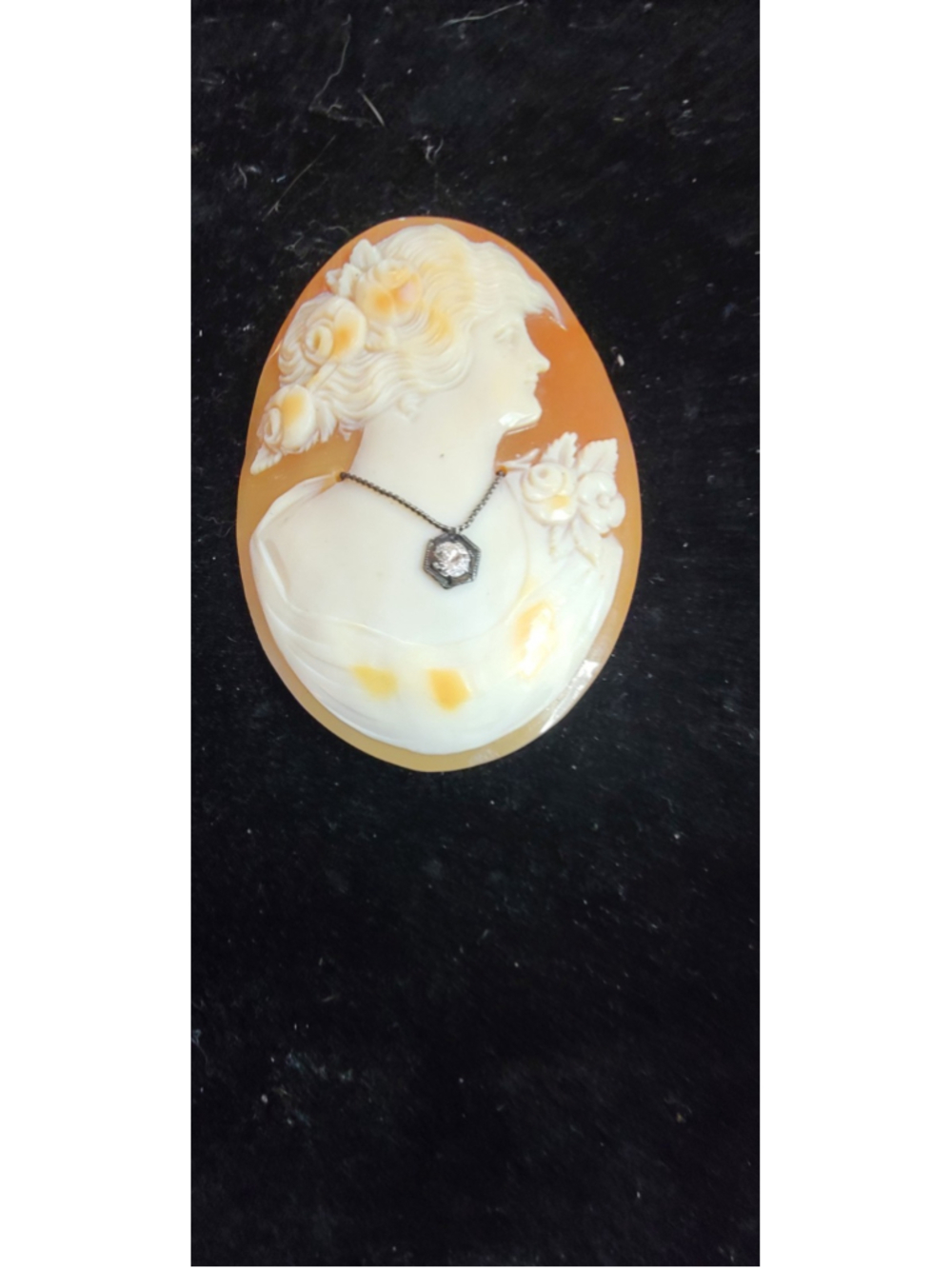 Large Vintage Hand‎ Carved Shell Cameo Loose Italian Lady Portrait Floral Cameo